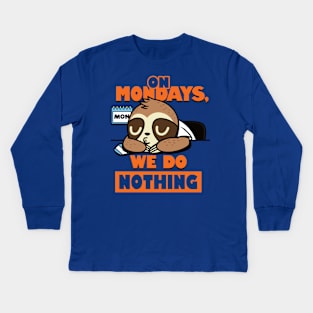 Cute Funny I Hate Monday Sloth Procrastination Funny Meme Kids Long Sleeve T-Shirt